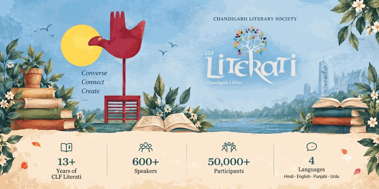 Chandigarh Literary Society. CLF Literati, Chandigarh LitFest — Worlds Within Words. Converse, Connect, Create. 13+ years of CLF Literati; 600+ speakers; 50,000+ participants; 4 languages: Hindi, English, Punjabi and Urdu.